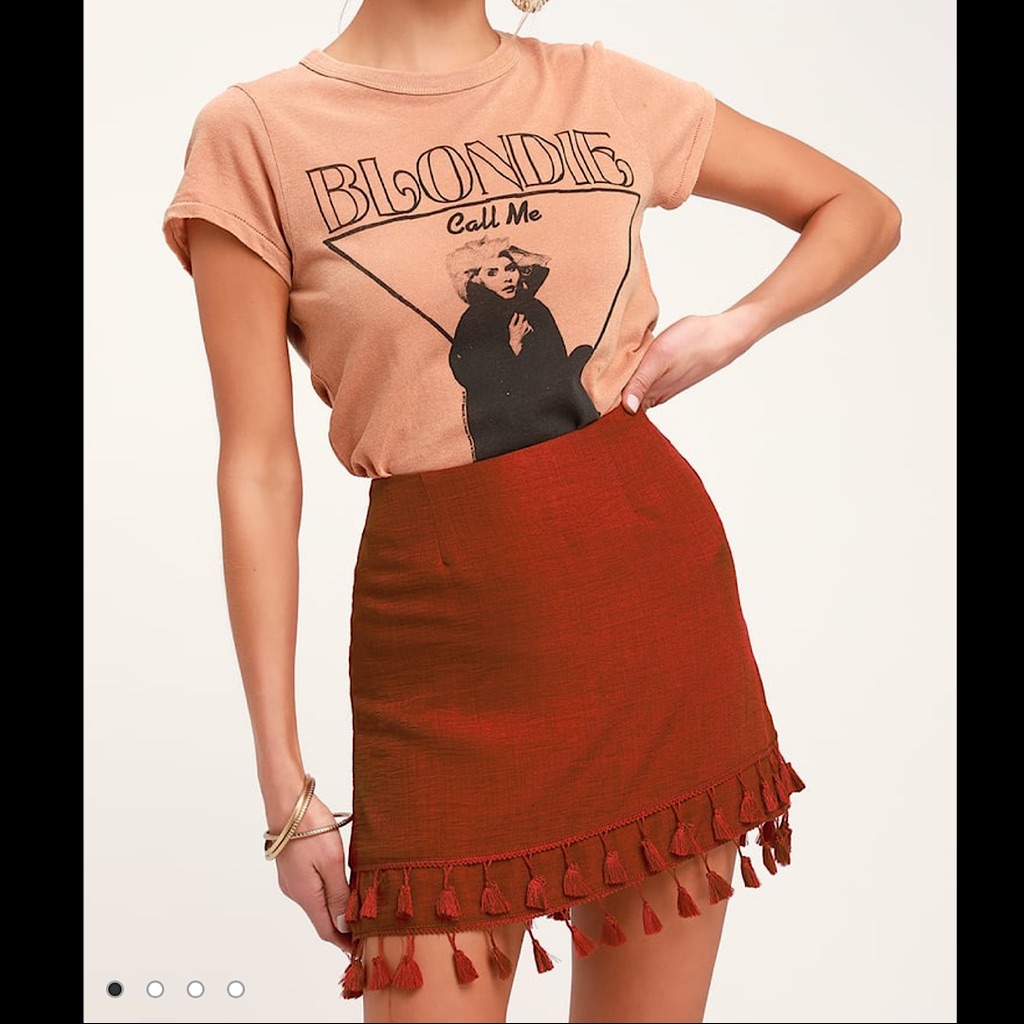 Rust Red Tassel Mini Skirt